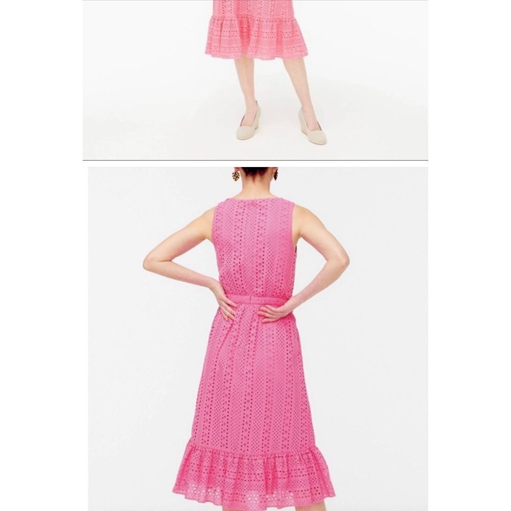 J. Crew Pink Eyelet Lace Lined Midi Dress Size 6 Classic Ruffled Preppy - Picture 2 of 11